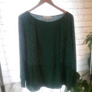 LOFT NAVY GREEN TULIP PRINT BLOUSE SIZE XL
